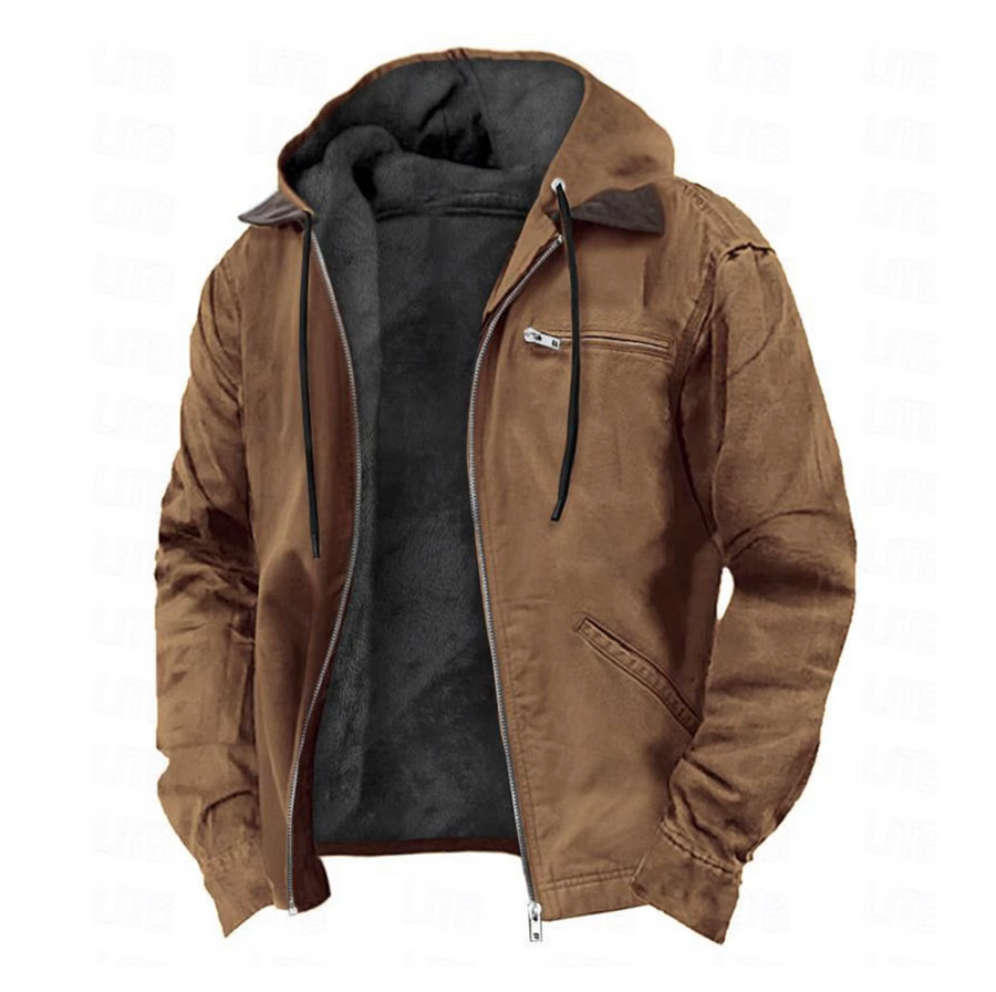 Men's Hooded Jacket | Vintage | Zip Front | Winter - Brown