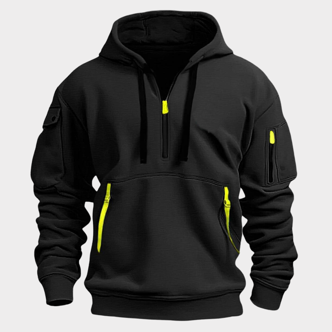 Men's Hoodie | Half-Zip | Relaxed Fit | Winter - Black