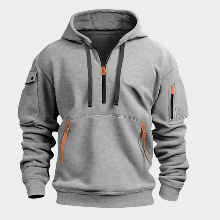 Men's Hoodie | Half-Zip | Relaxed Fit | Winter - Light Gray