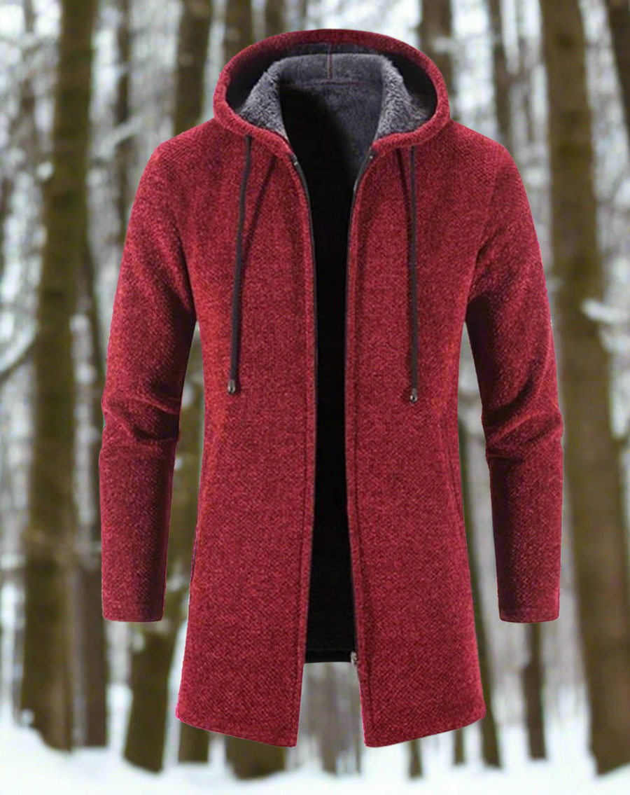 Men's Hoodie | Long Length | Warm | Winter - Burgundy