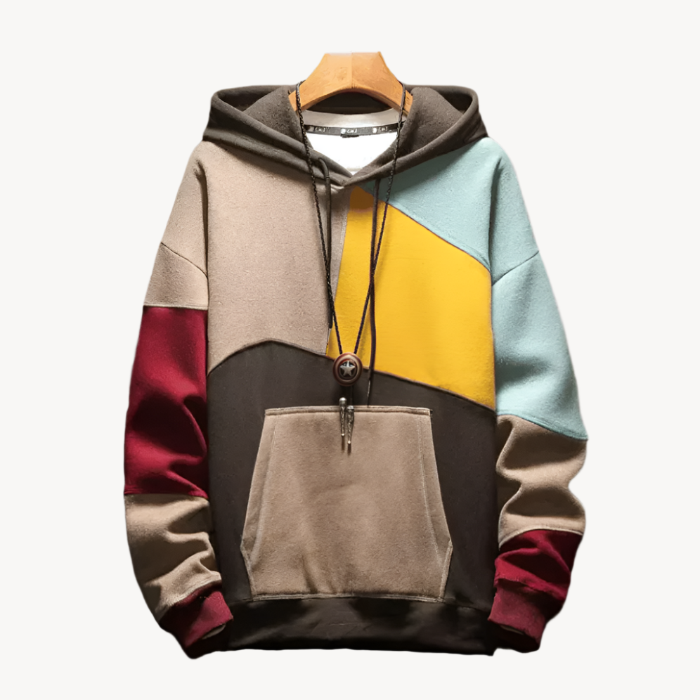 Men's Hoodie | Oversized | Color Block | Autumn - Blue/Brown