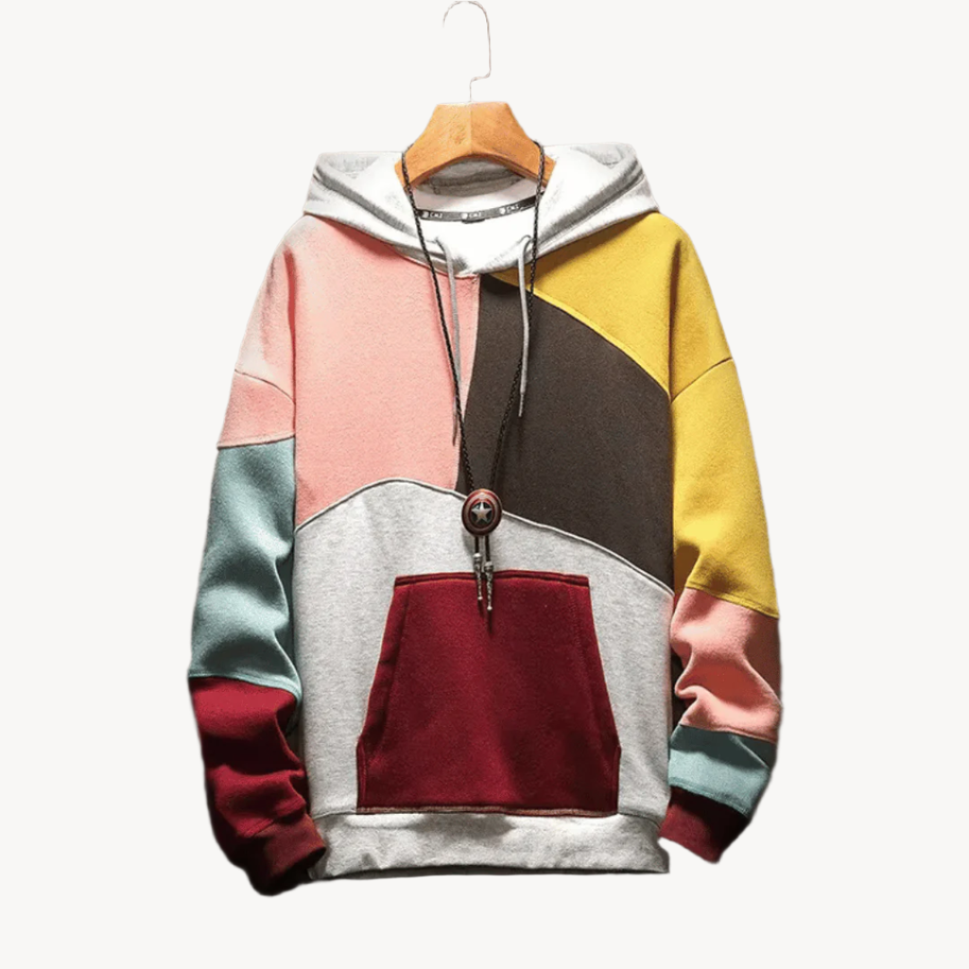Men's Hoodie | Oversized | Color Block | Autumn - Pink/Gray