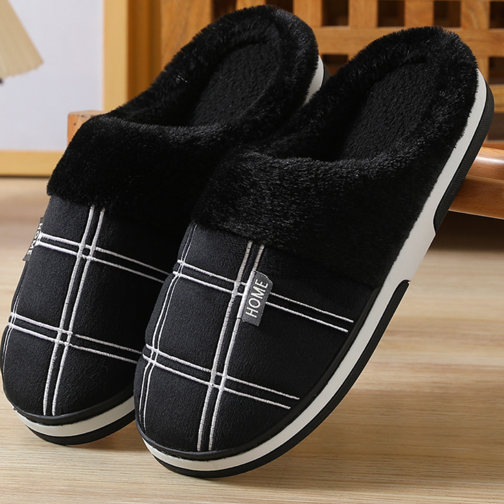 Men's Indoor Slippers | Warm Sherpa Lining | Cozy | Winter - Black