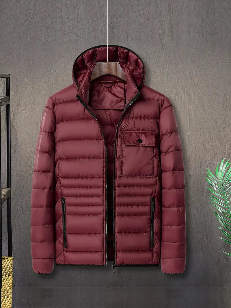 Men's Insulated Winter Jacket - Warm Layering Coat - Burgundy