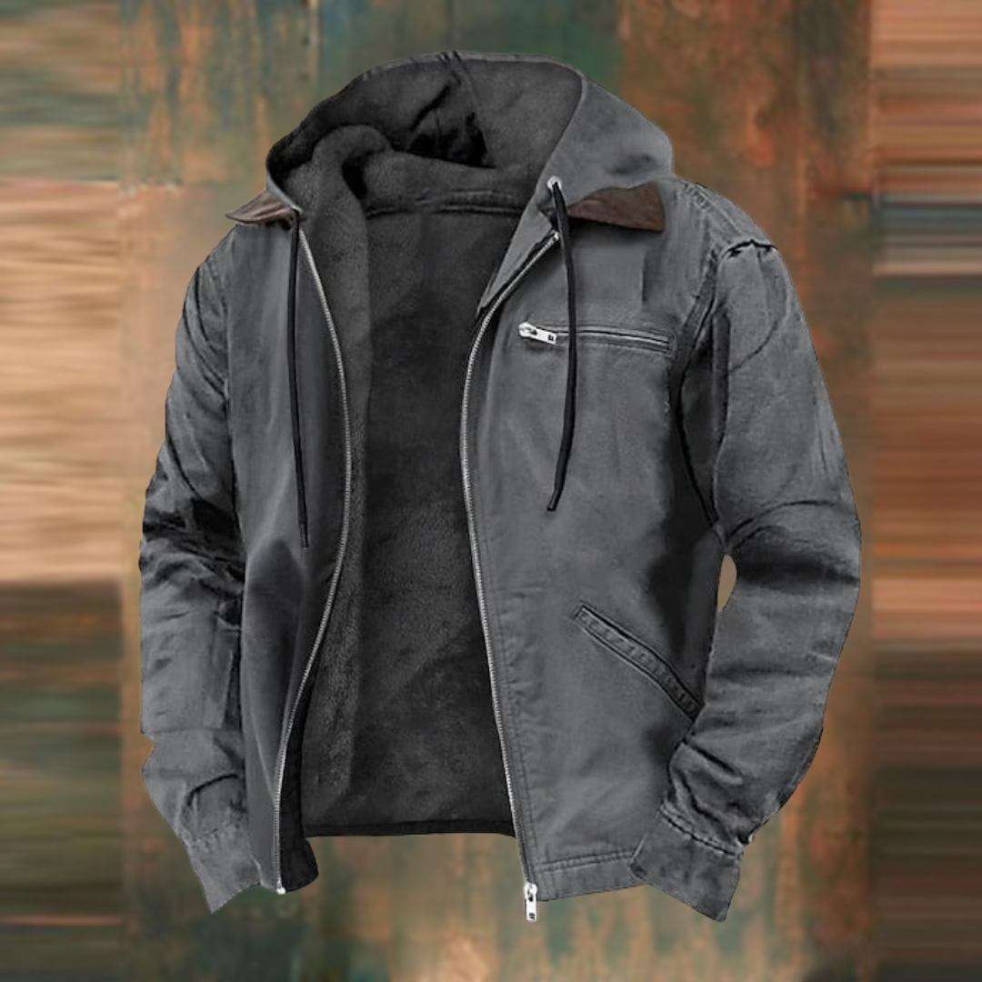 Men's Jacket | Fleece-Lined | Hooded | Winter - Gray