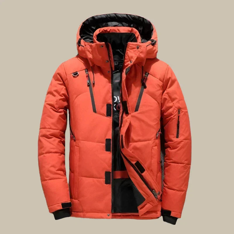 Men's Jacket | Quilted | Adjustable Hood | Winter - Orange