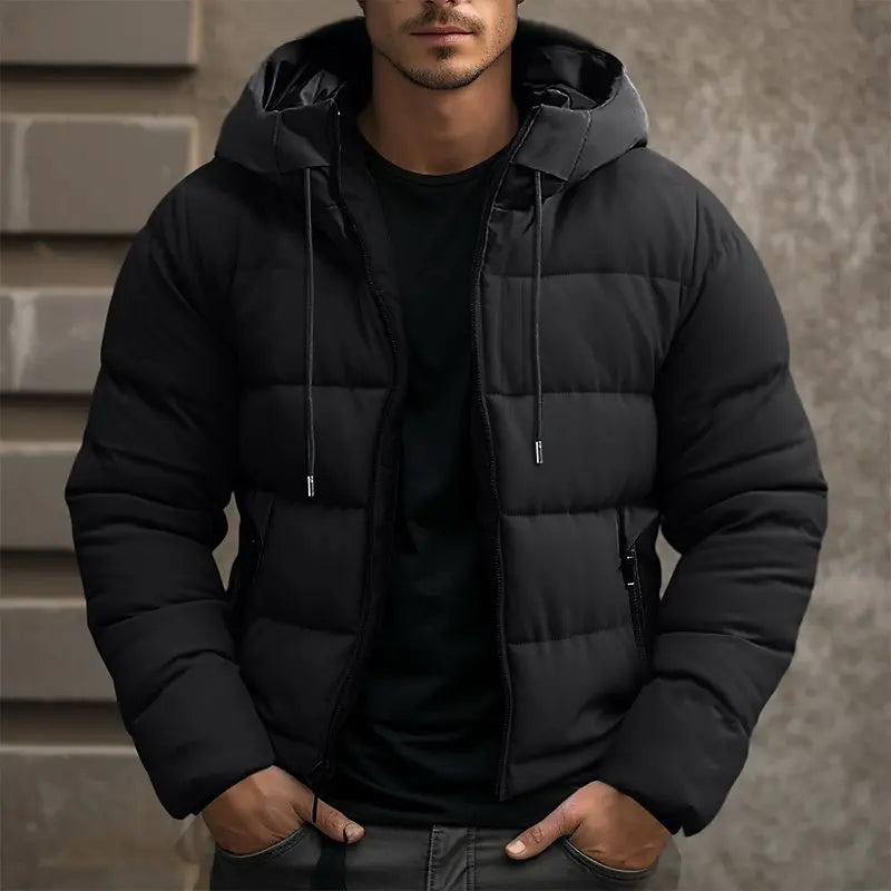 Men's Jacket | Quilted | Hood | Winter - Black