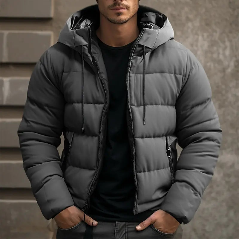Men's Jacket | Quilted | Hood | Winter - Grey