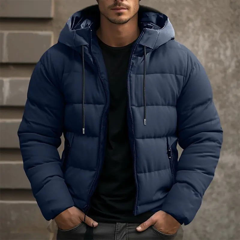 Men's Jacket | Quilted | Hood | Winter - Navy