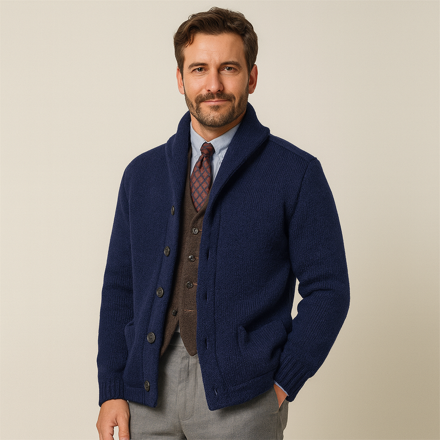 Men's Knit Cardigan with Notch Collar - Versatile Layer | Fall