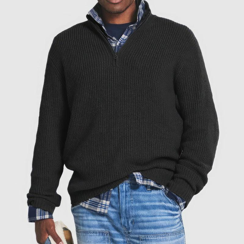 Men's Knit Sweater | Half Zipper | Warm | Winter - Black