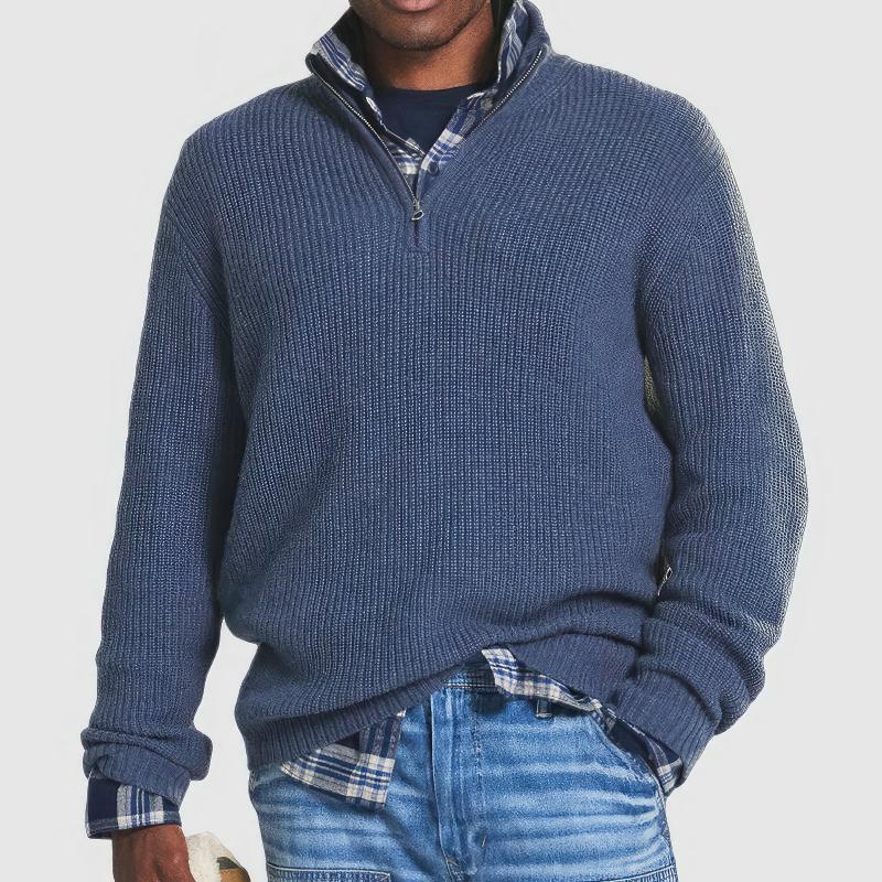 Men's Knit Sweater | Half Zipper | Warm | Winter - Blue
