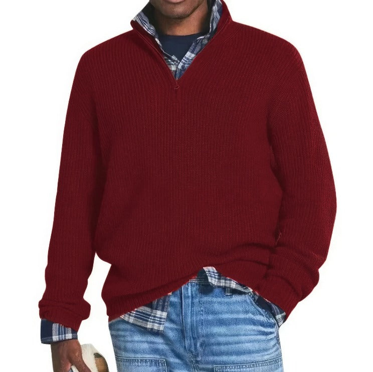 Men's Knit Sweater | Half Zipper | Warm | Winter - Burgundy