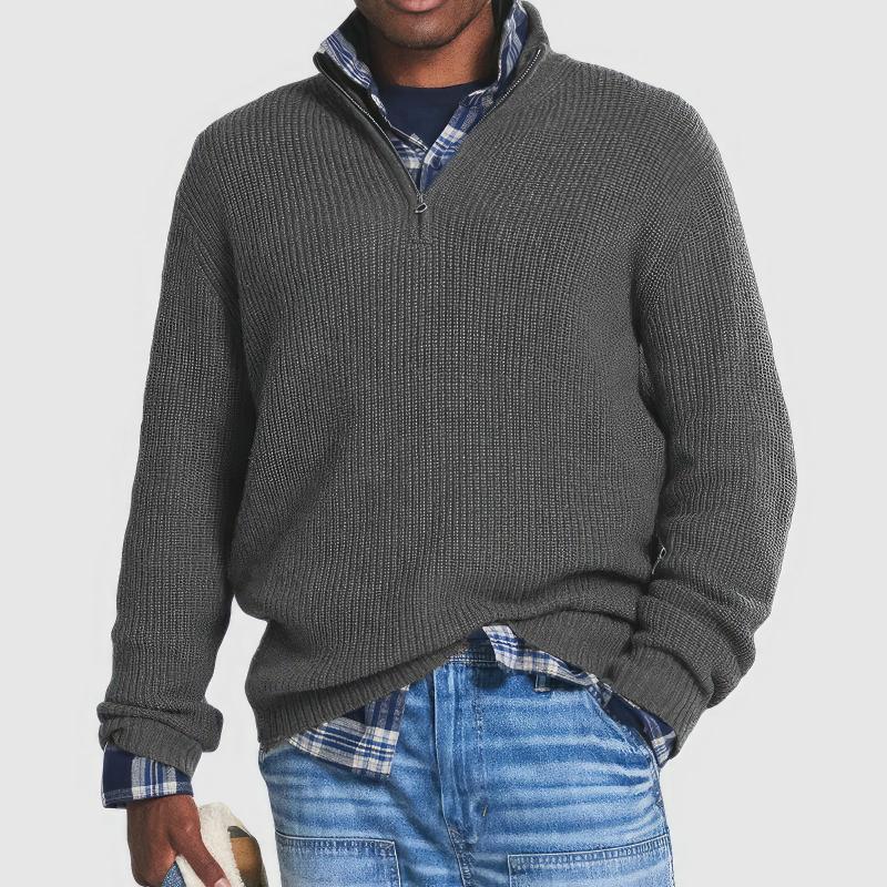 Men's Knit Sweater | Half Zipper | Warm | Winter - Gray