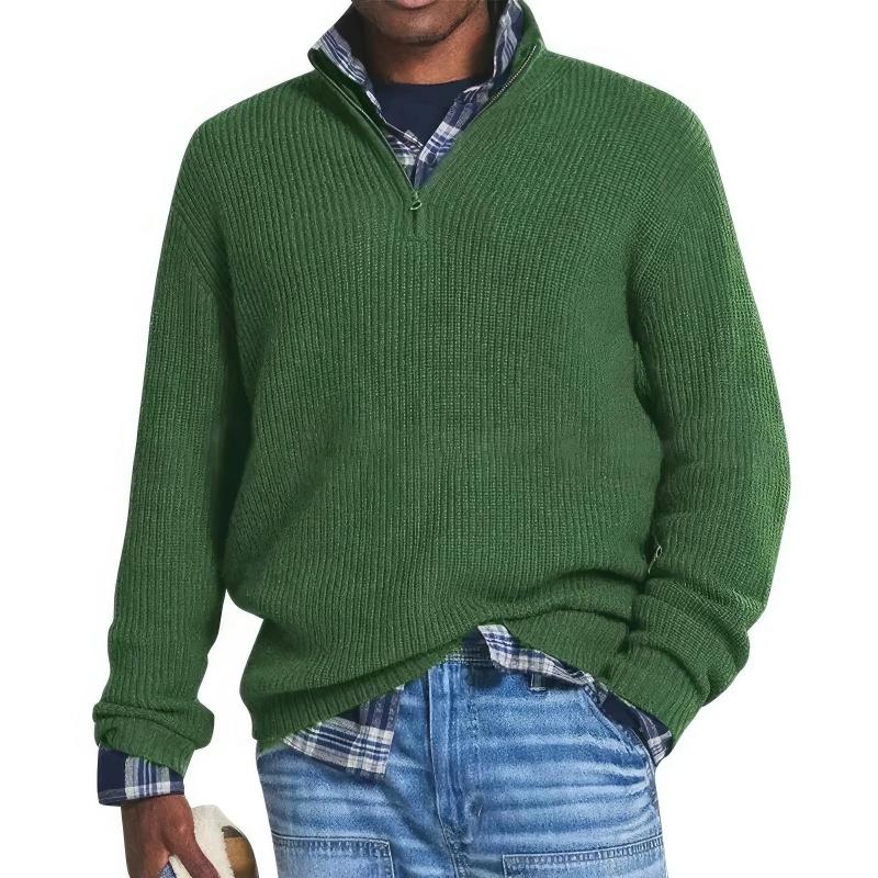 Men's Knit Sweater | Half Zipper | Warm | Winter - Green