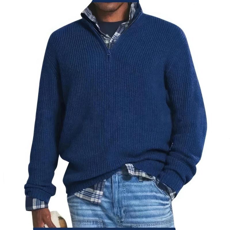 Men's Knit Sweater | Half Zipper | Warm | Winter - Navy