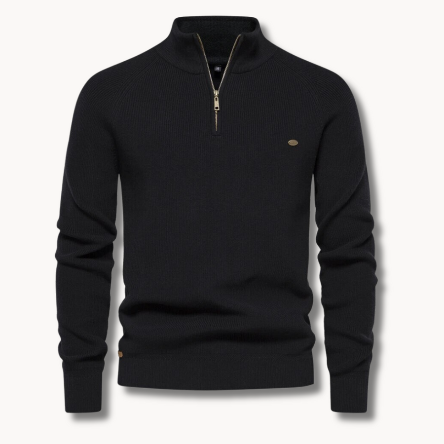 Men's Knitwear | Slim Fit | Zip | Winter - Black