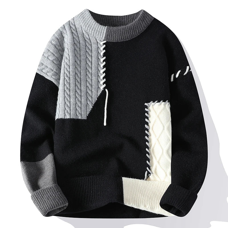 Men's Knitwear | Vintage Panel | Crew Neck | Winter - Black