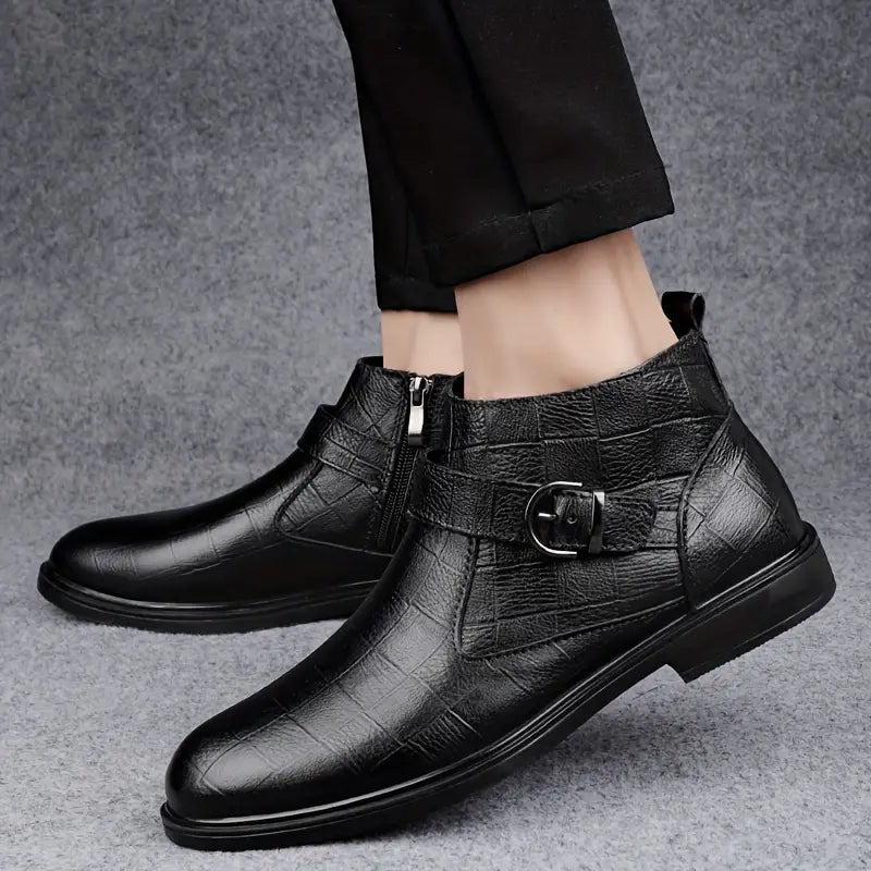 Men's Leather Ankle Boots | Buckle Detail | Classic | Winter - Black