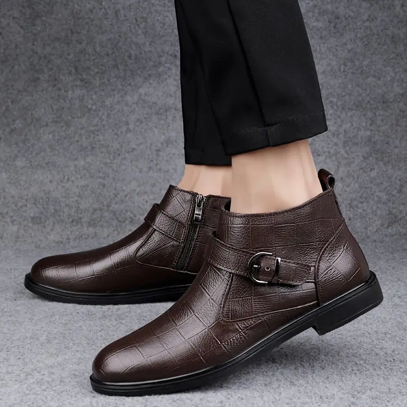 Men's Leather Ankle Boots | Buckle Detail | Classic | Winter - Brown