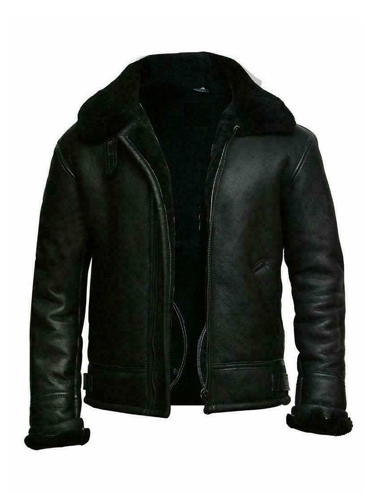 Men's Leather Aviator | With Hood | Tailored | Winter - Black