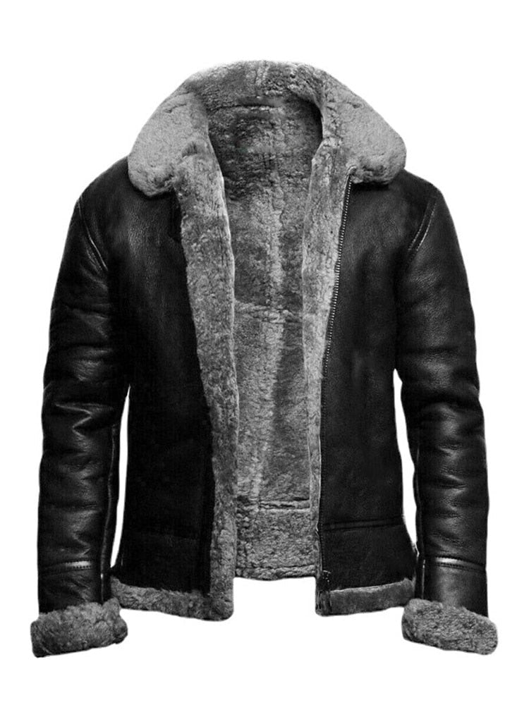 Men's Leather Aviator | With Hood | Tailored | Winter - Gray