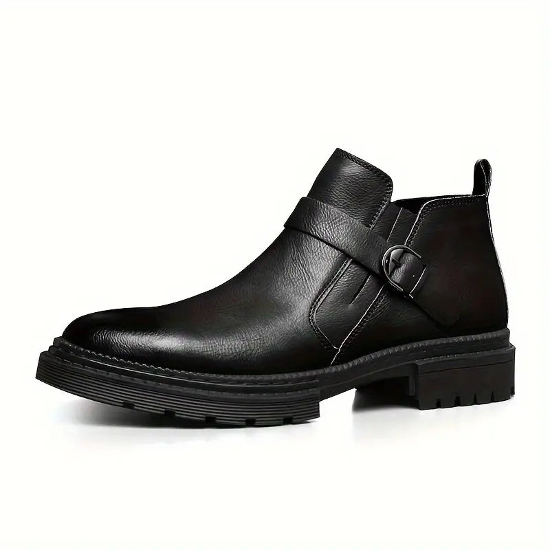 Men's Leather Boots | Buckle Detail | Classic | Winter - Black