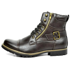 Men's Leather Boots | Lace & Buckle | Autumn - Dark Brown