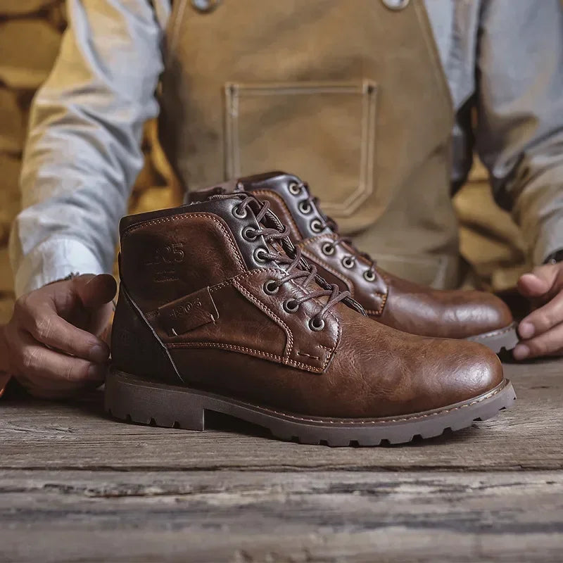 Men's Leather Boots | Rugged | Winter - Brown
