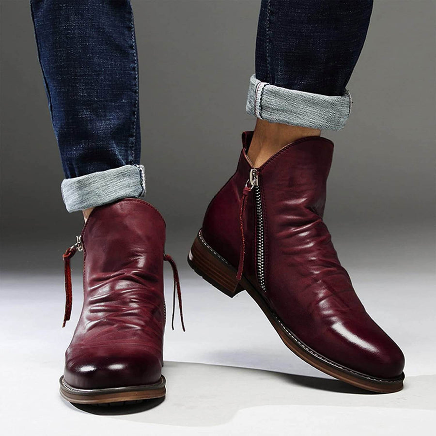 Men's Leather Boots | Western Style | Casual | Winter - Burgundy
