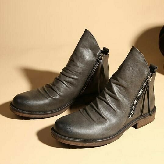 Men's Leather Boots | Western Style | Casual | Winter - Gray