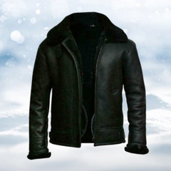 Men's Leather Jacket | Sherpa Lined | Aviator | Winter - Black