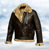 Men's Leather Jacket | Sherpa Lined | Aviator | Winter - Brown