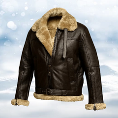 Men's Leather Jacket | Sherpa Lined | Aviator | Winter - Brown
