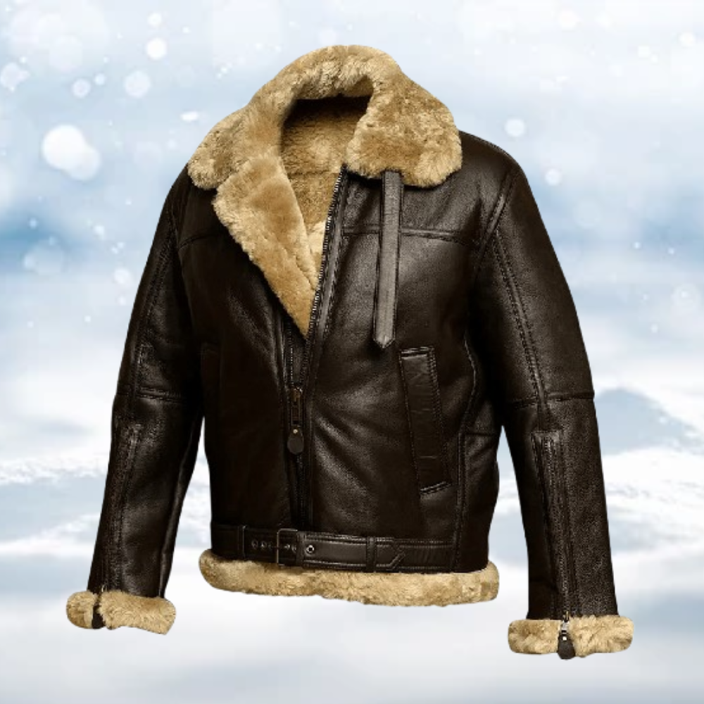 Men's Leather Jacket | Sherpa Lined | Aviator | Winter - Brown