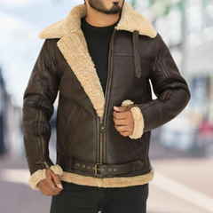 Men's Leather Jacket | Sherpa Lined | Aviator | Winter