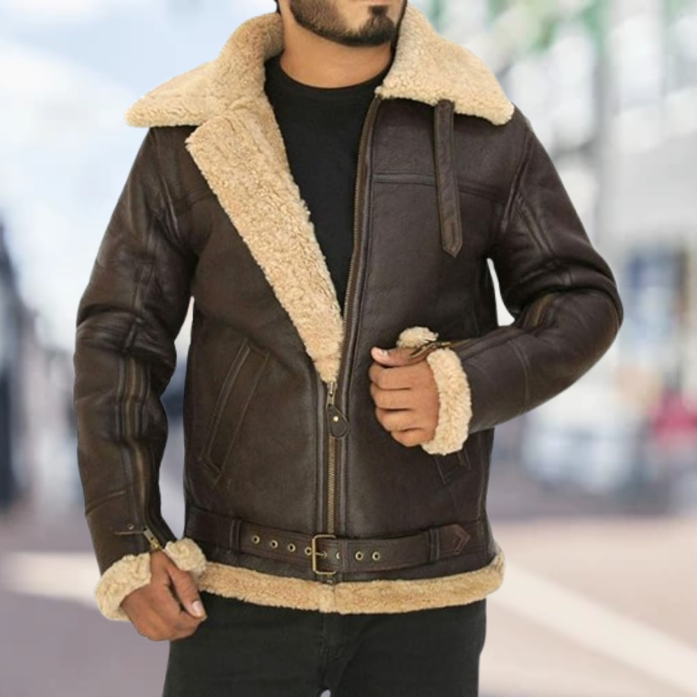 Men's Leather Jacket | Sherpa Lined | Aviator | Winter