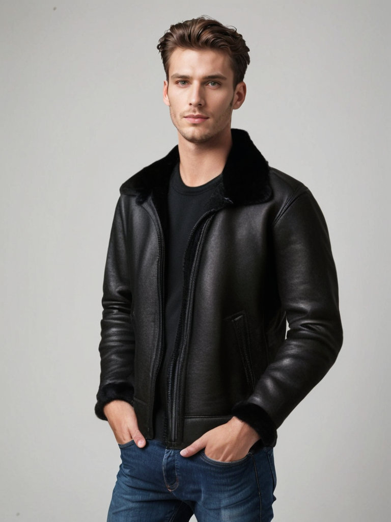 Men's Leather Jacket | Sherpa Lined | Aviator | Winter