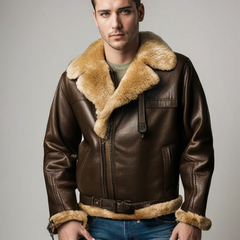 Men's Leather Jacket | Sherpa Lined | Aviator | Winter