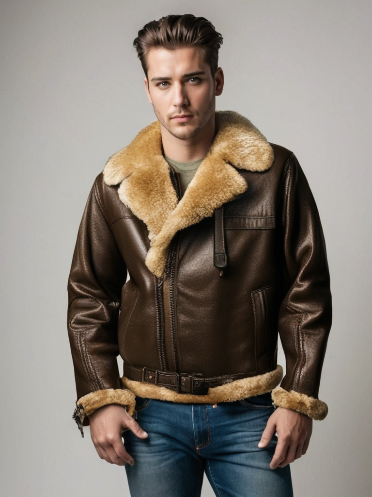 Men's Leather Jacket | Sherpa Lined | Aviator | Winter