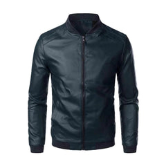 Men's Leather Jacket Slim Fit - Classic Biker Style | Autumn - Navy