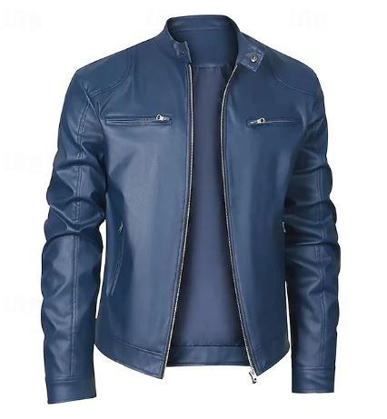 Men's Leather Jacket | Slim Fit | Winter - Royal Blue