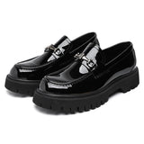 Men's Leather Loafers Platform Sole Business Dress Shoes | Autumn - Black