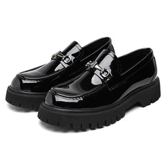 Men's Leather Loafers Platform Sole Business Dress Shoes | Autumn - Black