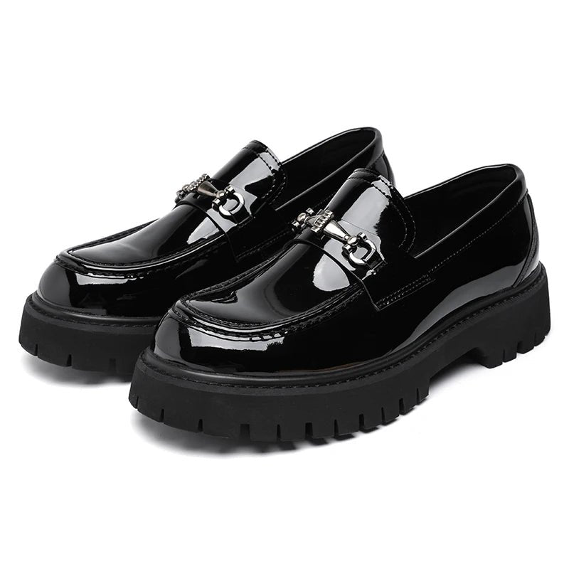 Men's Leather Loafers Platform Sole Business Dress Shoes | Autumn - Black