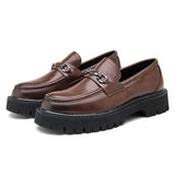 Men's Leather Loafers Platform Sole Business Dress Shoes | Autumn - Brown