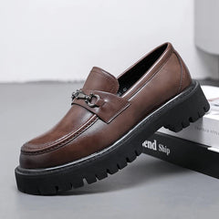 Men's Leather Loafers Platform Sole Business Dress Shoes | Autumn
