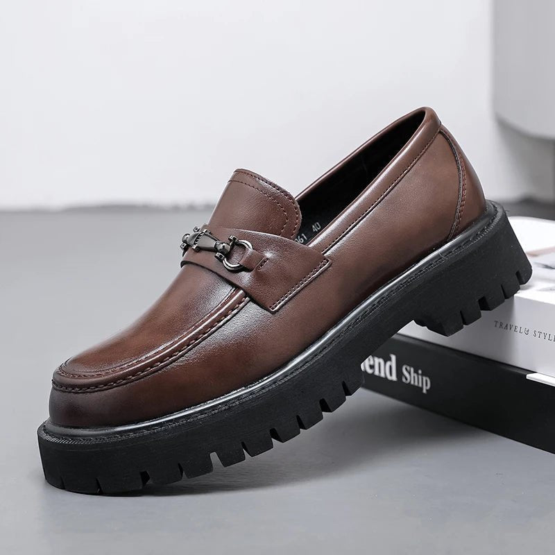 Men's Leather Loafers Platform Sole Business Dress Shoes | Autumn