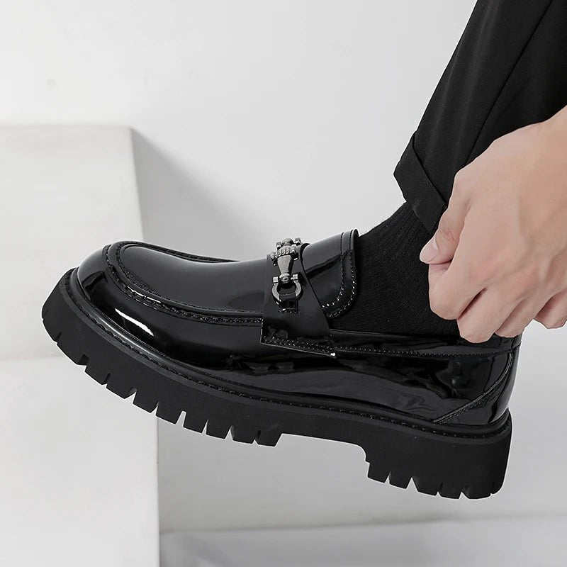 Men's Leather Loafers Platform Sole Business Dress Shoes | Autumn