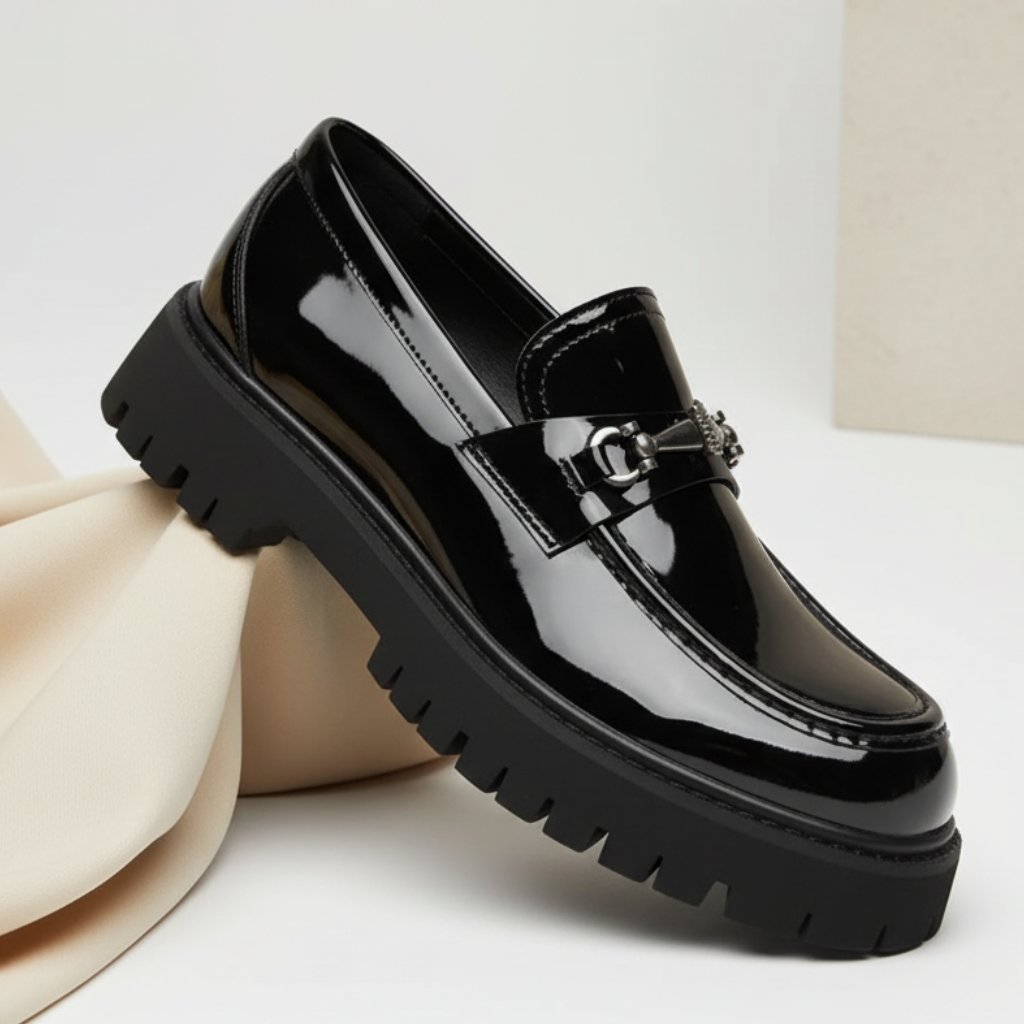 Men's Leather Loafers Platform Sole Business Dress Shoes | Autumn